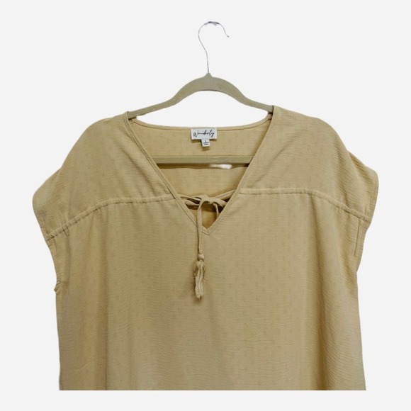 Beige Boho VNeck Tassel Blouse Size Large Concert Light Weight Minimalist - Picture 2 of 6